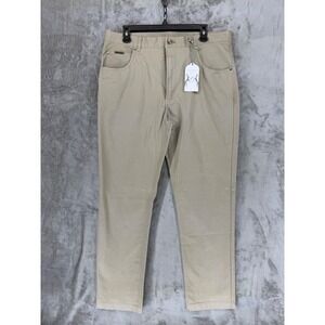 Peter Christian Mens Tan Khaki Stretch Cotton Flat Front Trousers Pants 36x30